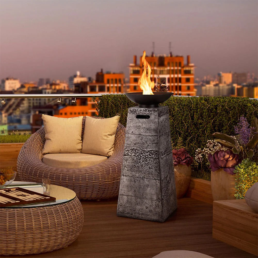 48" Large Outdoor Propane Fire Bowl Column With Cover & Lava Rocks (96173485) - Image 5