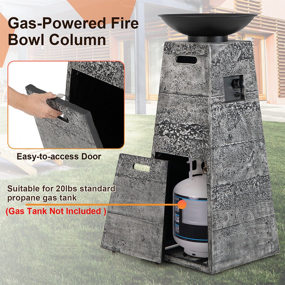 48" Large Outdoor Propane Fire Bowl Column With Cover & Lava Rocks (96173485) - Image 6
