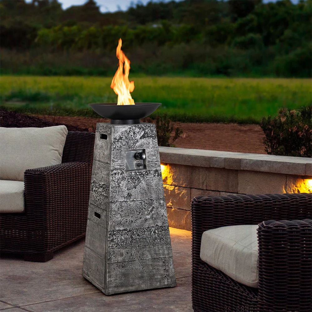 48" Large Outdoor Propane Fire Bowl Column With Cover & Lava Rocks (96173485) - Image 7