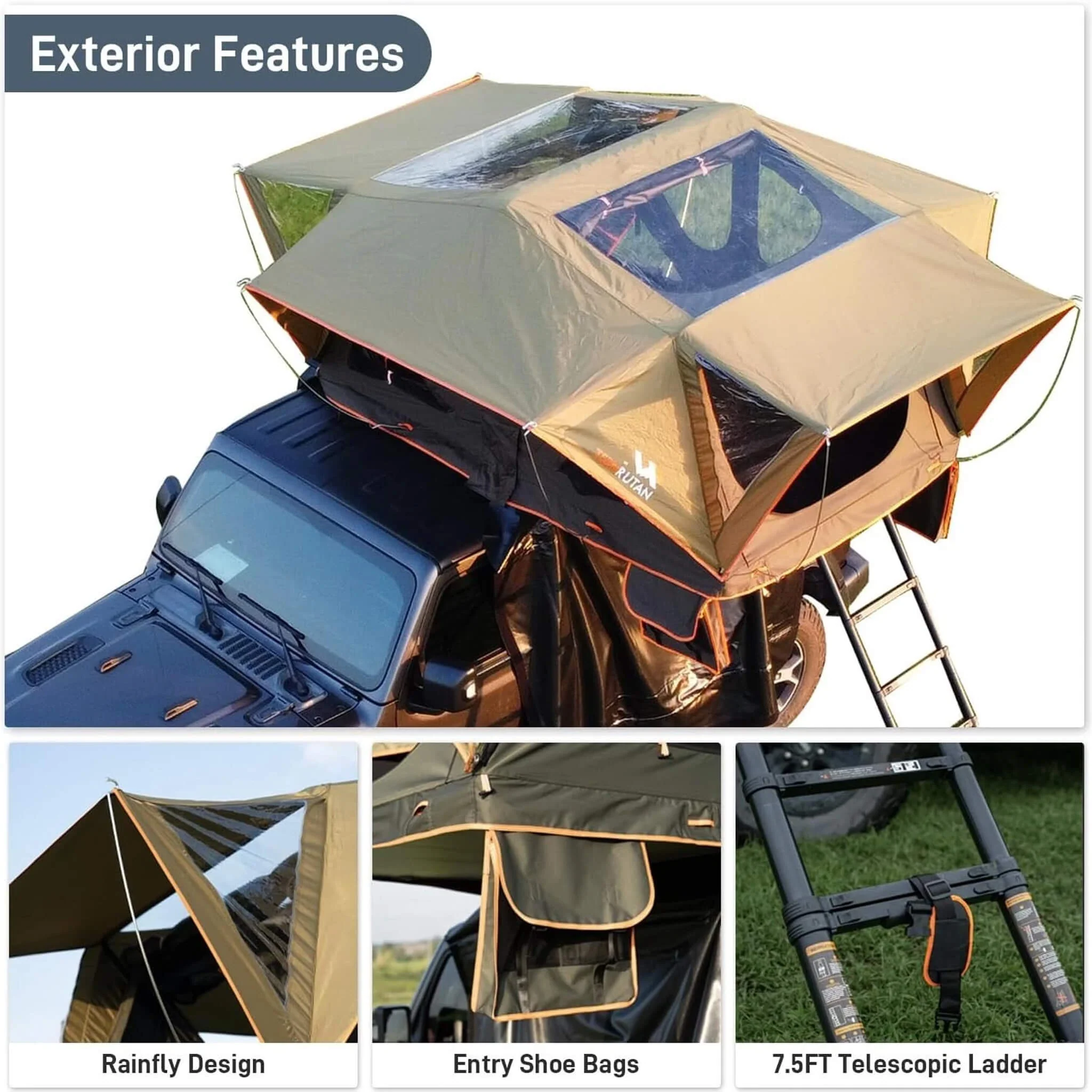 Naturnest Andromeda Green Soft Shell Rooftop Tent With Large Panoramic Skylight & YKK Doors (SAK50612) - Image 11