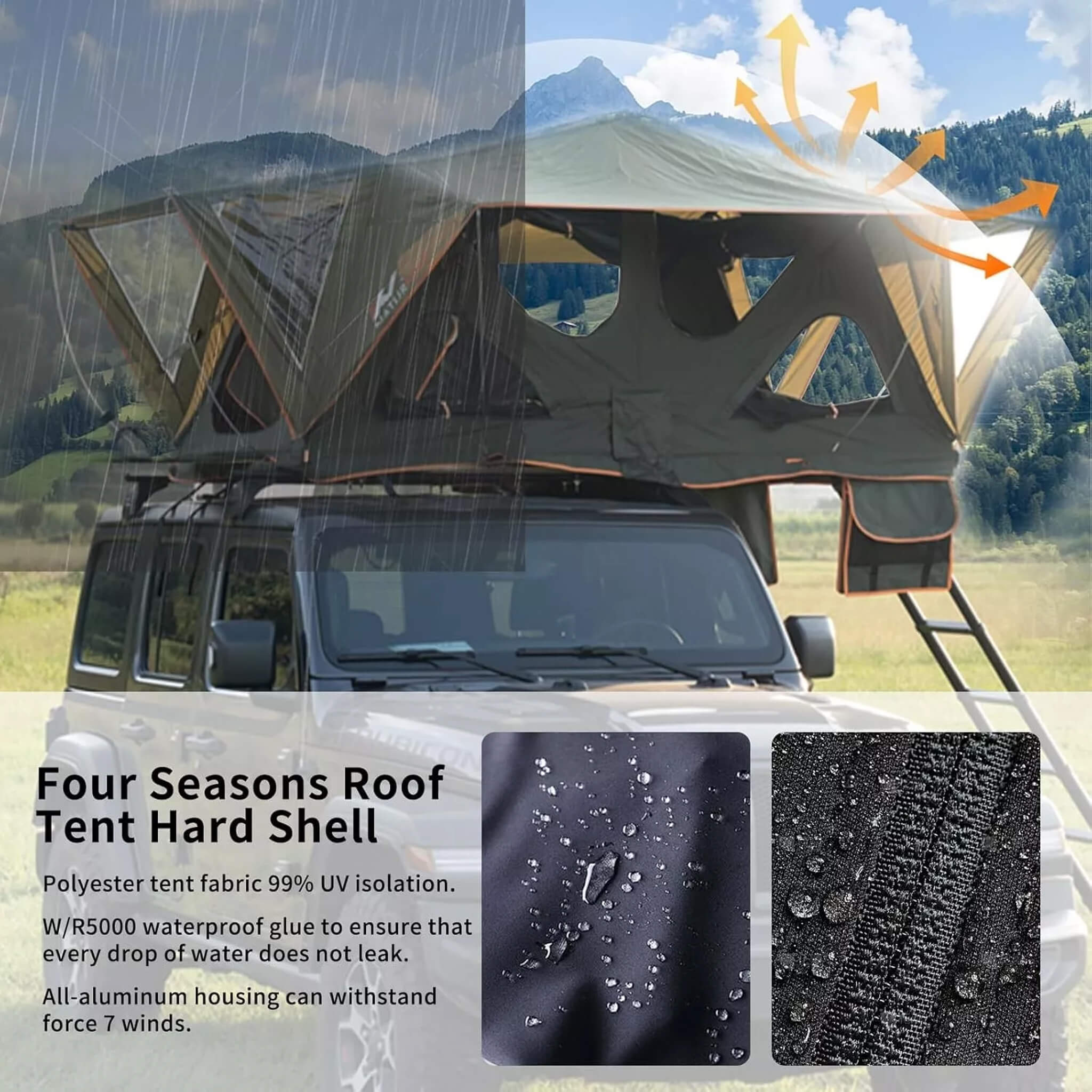 Naturnest Andromeda Green Soft Shell Rooftop Tent With Large Panoramic Skylight & YKK Doors (SAK50612) - Image 5