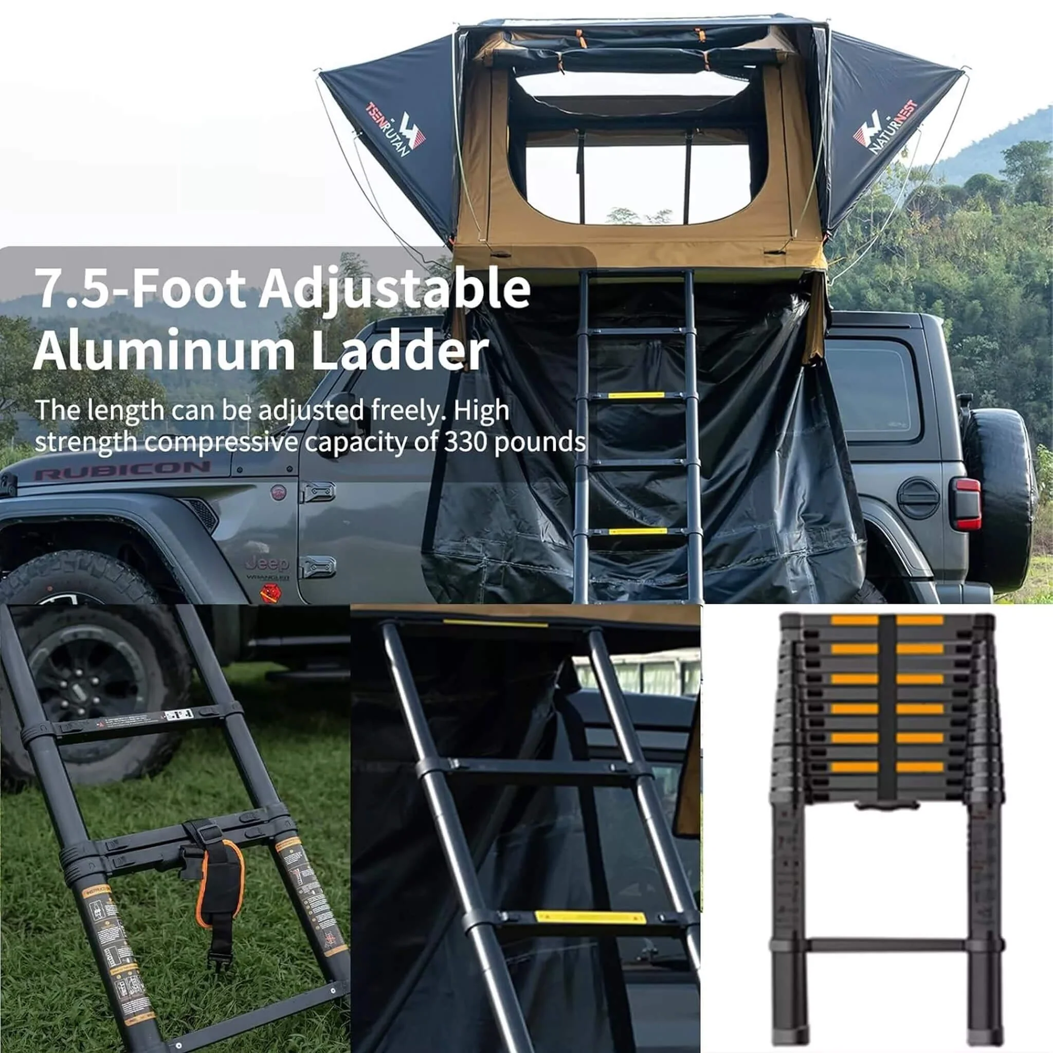 Naturnest Andromeda Khaki Soft Shell Rooftop Tent With Large Panoramic Skylight & YKK Doors (SAK72384) - Image 11