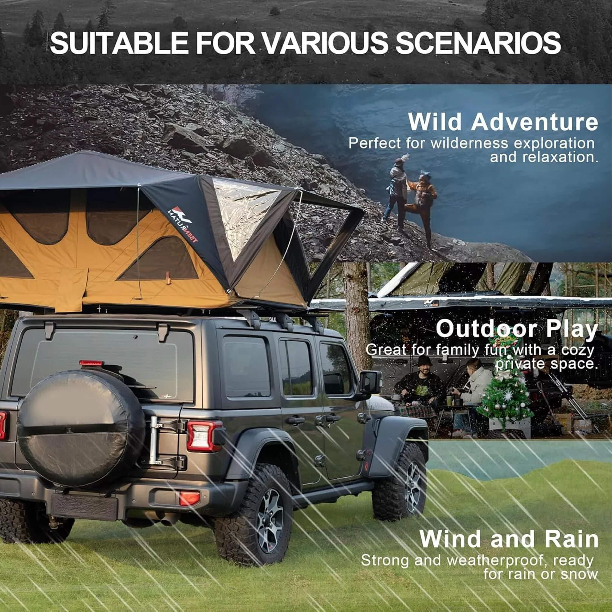 Naturnest Andromeda Khaki Soft Shell Rooftop Tent With Large Panoramic Skylight & YKK Doors (SAK72384) - Image 3