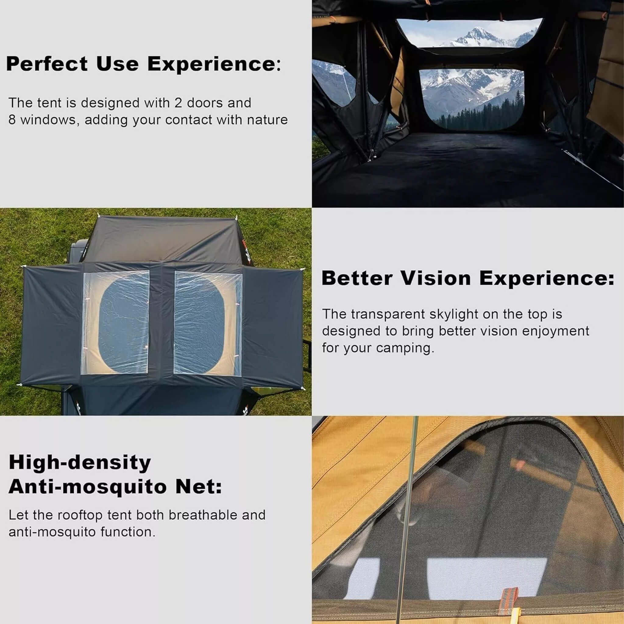 Naturnest Andromeda Khaki Soft Shell Rooftop Tent With Large Panoramic Skylight & YKK Doors (SAK72384) - Image 7