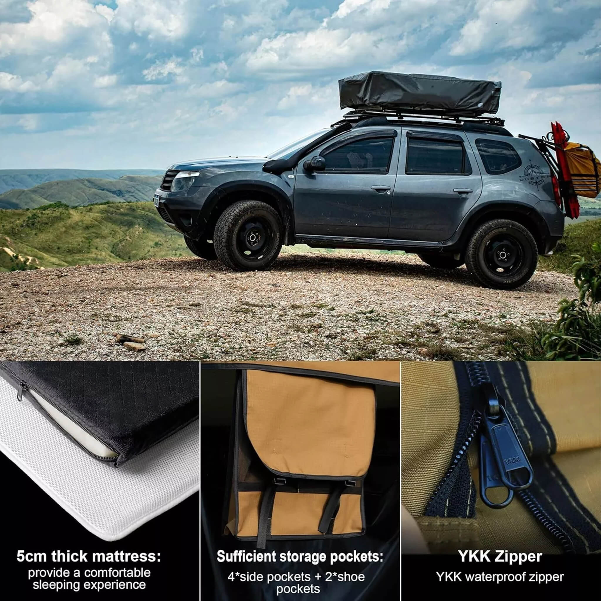 Naturnest Andromeda Khaki Soft Shell Rooftop Tent With Large Panoramic Skylight & YKK Doors (SAK72384) - Image 9