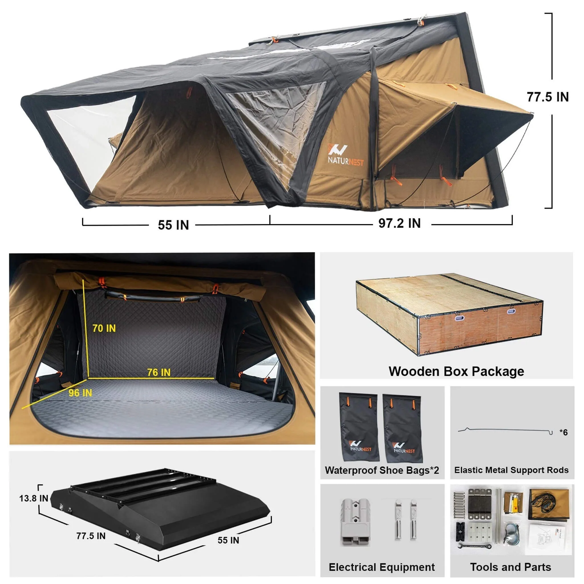 Naturnest Sirius 3 Premium 2XL 3-Person Clamshell Roof Top Tent (SAK62917) - Image 17