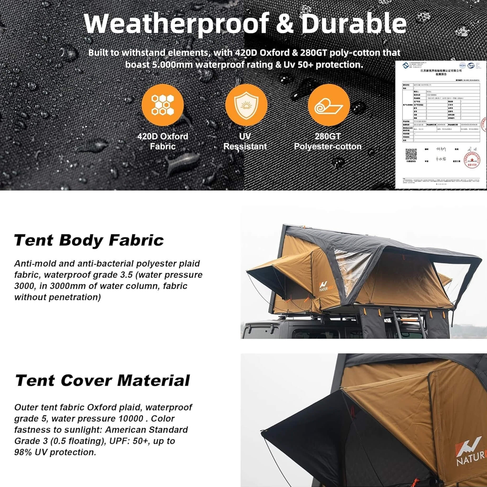 Naturnest Sirius 3 Premium 2XL 3-Person Clamshell Roof Top Tent (SAK62917) - Image 6